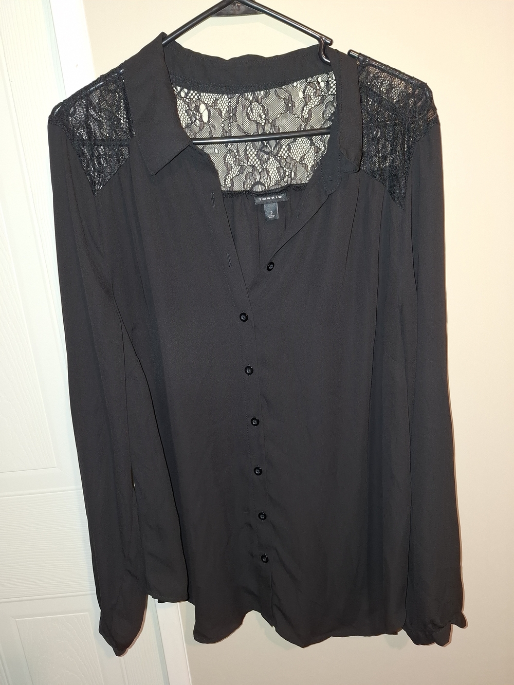 torrid Black Lace Shoulder Button-Front Blouse